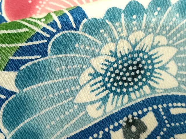 平和屋着物●豪華振袖 型染め 流水枝梅文 鬼しぼ縮緬 正絹 逸品 AABJ8671cs