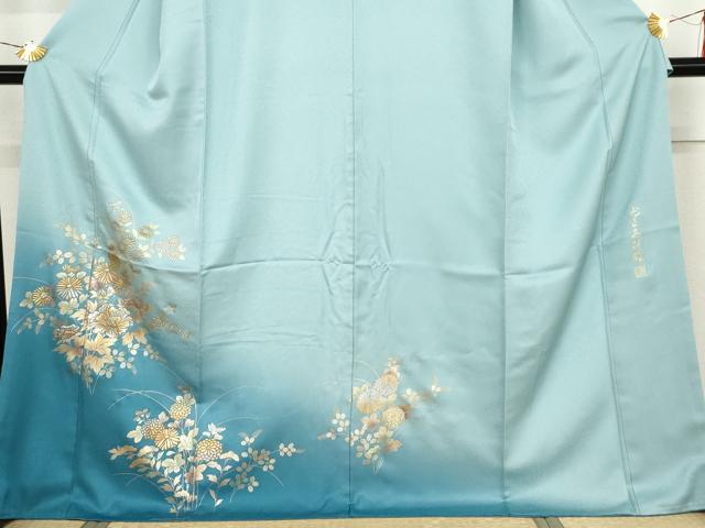 平和屋着物●金彩友禅 卓越技能者・名工・和田光正 訪問着 光正高蒔絵 草花文 暈し染め 金銀彩 正絹 逸品 AABJ8676cs