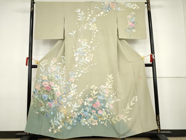 平和屋着物●本加賀友禅作家 訪問着 枝花文 正絹 逸品 AABJ8677cs