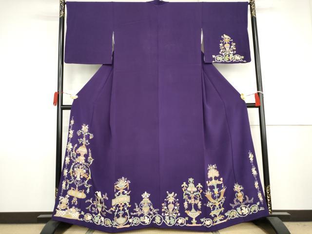 平和屋着物●創業130年 江戸染繍友禅 大彦 訪問着 刺繍 花鳥文 金銀糸 金彩 正絹 逸品 AABJ8681cs