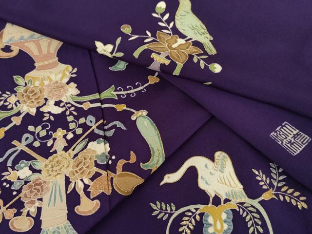 平和屋着物●創業130年 江戸染繍友禅 大彦 訪問着 刺繍 花鳥文 金銀糸 金彩 正絹 逸品 AABJ8681cs
