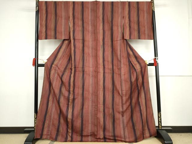 平和屋着物●上質な紬 竜巻絞り 縞 やまと誂製 正絹 逸品 未使用 AABJ8685cs