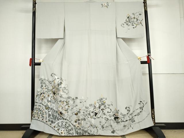 平和屋着物●中国三大刺繍 汕頭刺繍 スワトウ刺繍 総刺繍 訪問着 葡萄花唐草文 金糸 正絹 逸品 AABJ8686cs
