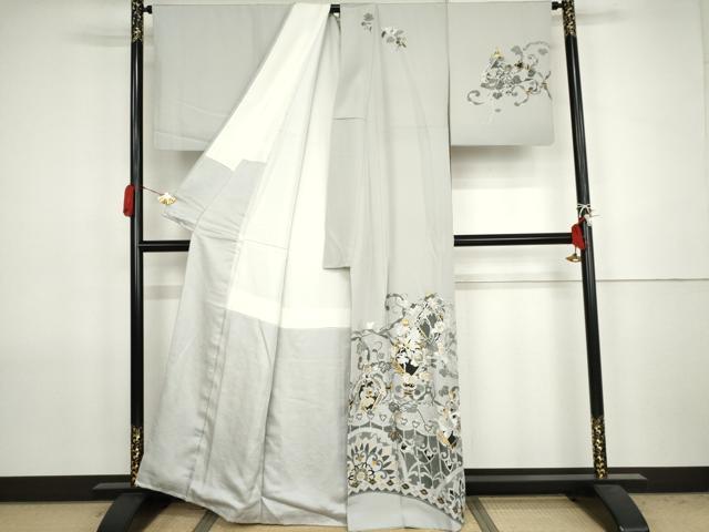 平和屋着物●中国三大刺繍 汕頭刺繍 スワトウ刺繍 総刺繍 訪問着 葡萄花唐草文 金糸 正絹 逸品 AABJ8686cs