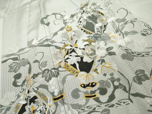 平和屋着物●中国三大刺繍 汕頭刺繍 スワトウ刺繍 総刺繍 訪問着 葡萄花唐草文 金糸 正絹 逸品 AABJ8686cs