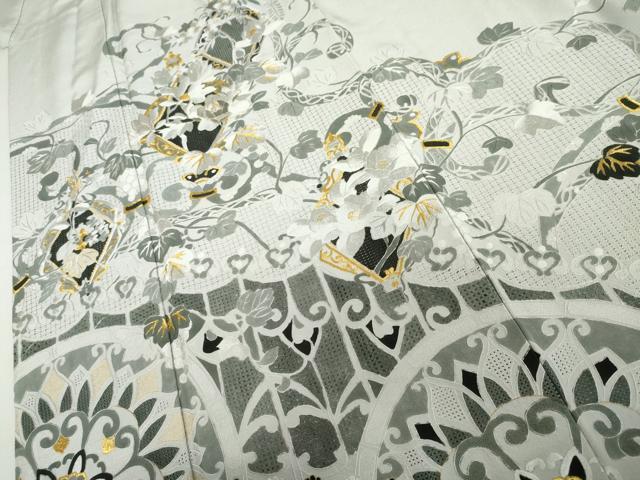 平和屋着物●中国三大刺繍 汕頭刺繍 スワトウ刺繍 総刺繍 訪問着 葡萄花唐草文 金糸 正絹 逸品 AABJ8686cs