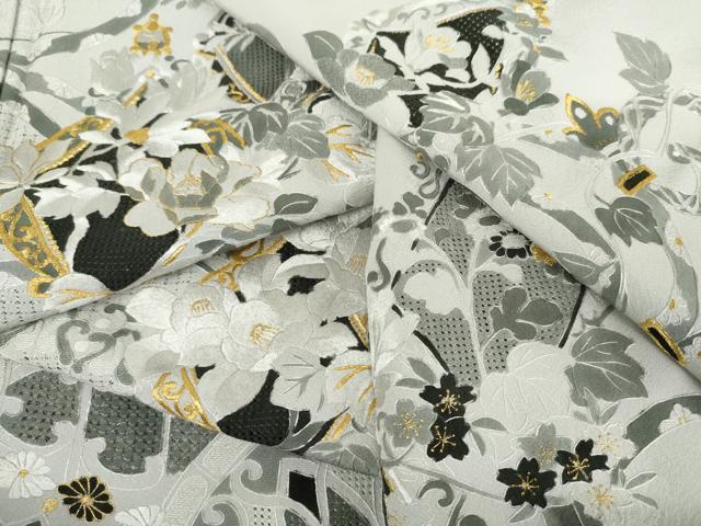平和屋着物●中国三大刺繍 汕頭刺繍 スワトウ刺繍 総刺繍 訪問着 葡萄花唐草文 金糸 正絹 逸品 AABJ8686cs