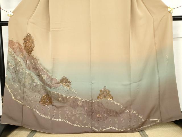平和屋着物●中国三大刺繍 スワトウ刺繍 汕頭刺繍 蘇州刺繍 総刺繍 訪問着 更紗花唐草文 暈し染め 金銀糸 正絹 逸品 AABJ8688cs