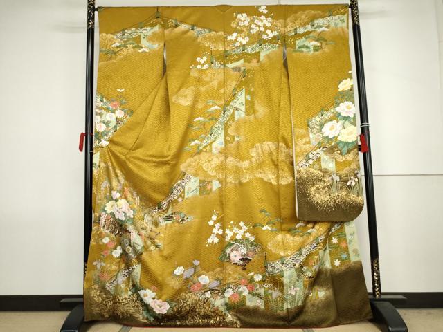 平和屋着物●豪華振袖 駒刺繍 吉祥花車文 金彩 正絹 逸品 AABJ8689cs