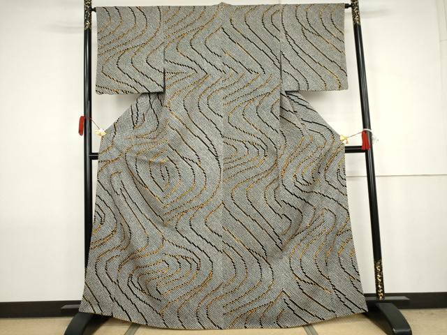 平和屋着物●上質な小紋 総絞り 流水文 黒地 やまと誂製 正絹 逸品 AABJ8700cs