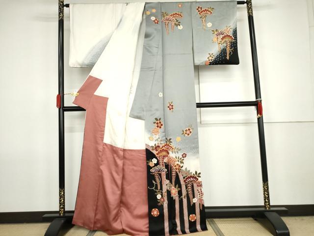 平和屋着物●訪問着 駒刺繍 桜松文 藤花房 暈し染め 金彩 正絹 逸品 AABJ8705cs