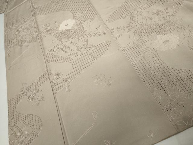 平和屋着物●中国三大刺繍 スワトウ刺繍 汕頭刺繍 総刺繍 色無地 茶鼠色 正絹 逸品 AABJ8711cs