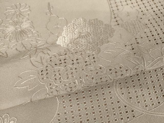 平和屋着物●中国三大刺繍 スワトウ刺繍 汕頭刺繍 総刺繍 色無地 茶鼠色 正絹 逸品 AABJ8711cs