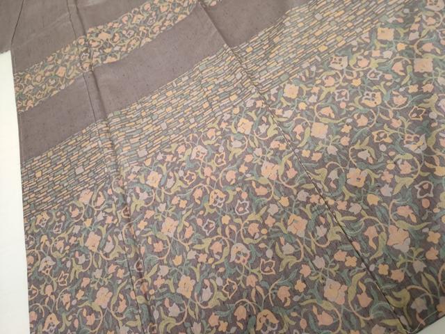 平和屋着物●訪問着 縦節紬 更紗花唐草文 正絹 逸品 AABJ8712cs