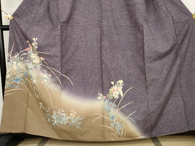 平和屋着物●訪問着 友禅 紬地 枝花文 金彩 正絹 逸品 AABJ8716cs
