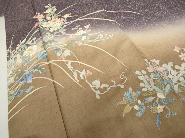 平和屋着物●訪問着 友禅 紬地 枝花文 金彩 正絹 逸品 AABJ8716cs