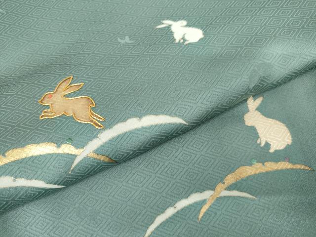 平和屋着物●訪問着 駒刺繍 雪芝に跳び兎 金彩 正絹 逸品 未使用 AABJ8720cs