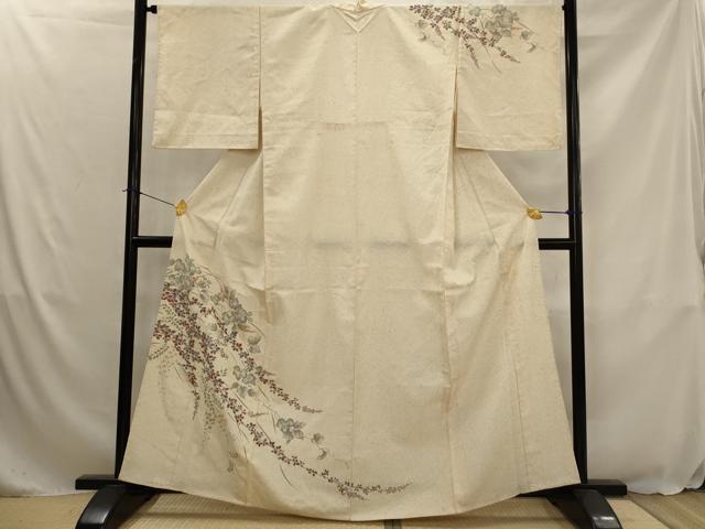 平和屋着物▽訪問着 単衣 紬地 草花文 正絹 逸品 AABJ8726ph