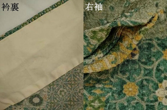 平和屋着物▽上質な小紋 単衣 切り嵌め更紗花文 鬼しぼ縮緬 正絹 逸品 AABJ8728ph