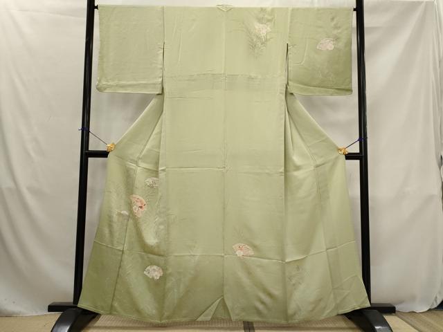 平和屋着物▽訪問着 単衣 駒刺繍 地紙花蝶文 暈し染め 金銀彩 正絹 逸品 AABJ8739st