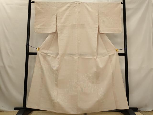 平和屋着物▽訪問着 単衣 生紬地 草花文 正絹 逸品 AABJ8758st