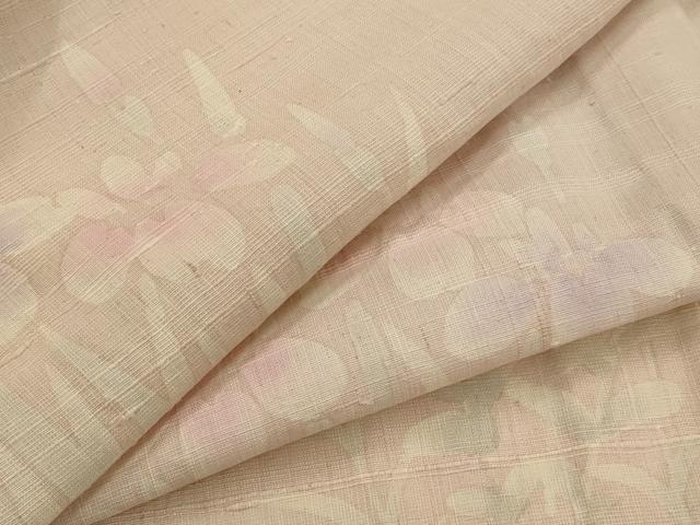 平和屋着物▽訪問着 単衣 生紬地 草花文 正絹 逸品 AABJ8758st