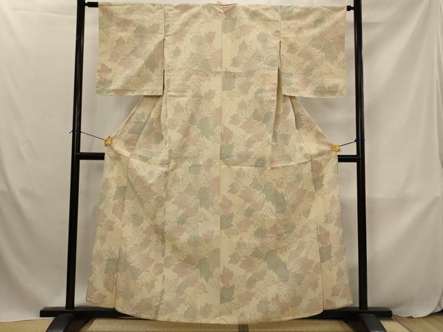 平和屋着物▽本塩沢 単衣 舞葉文 正絹 逸品 AABJ8760st