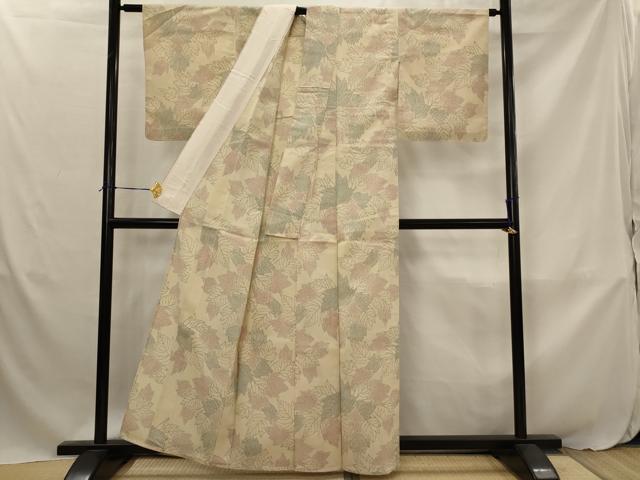 平和屋着物▽本塩沢 単衣 舞葉文 正絹 逸品 AABJ8760st