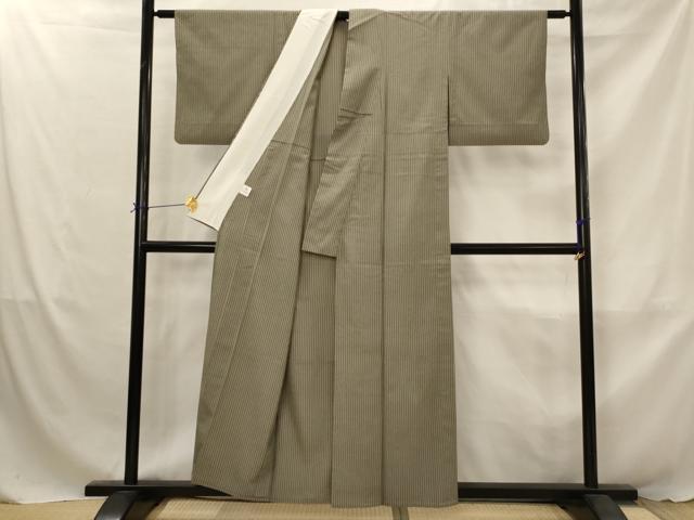 平和屋着物▽本塩沢 単衣 縞 証紙付き 正絹 逸品 AABJ8766st