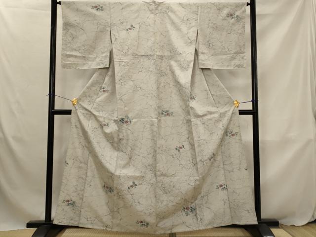 平和屋着物▽上質な小紋 単衣 紬地 草花文 正絹 逸品 AABJ8768st