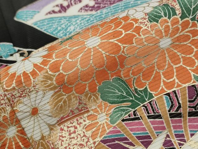 平和屋着物*夏物 黒留袖 絽 扇面飛鶴花文 暈し染め 金彩 洗える着物 AABJ8780st