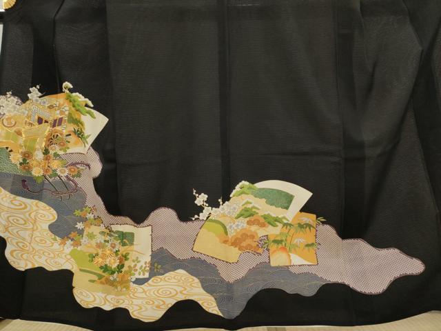 平和屋着物*夏物 黒留袖 絽 駒刺繍 松竹梅御所車文 正絹 逸品 AABJ8781st