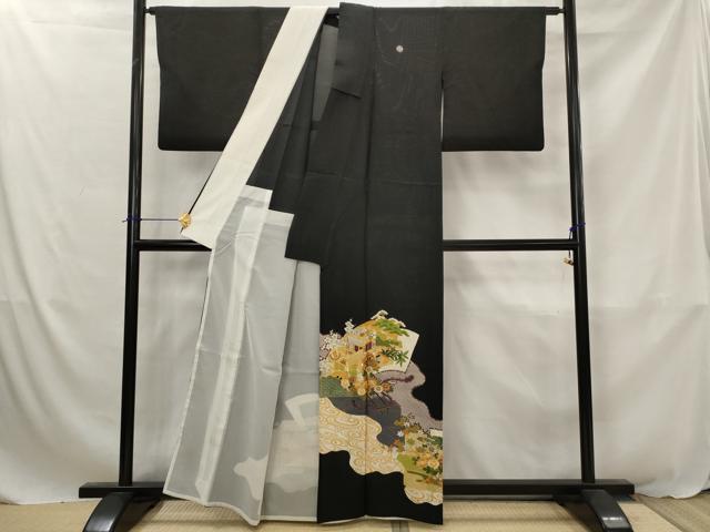 平和屋着物*夏物 黒留袖 絽 駒刺繍 松竹梅御所車文 正絹 逸品 AABJ8781st