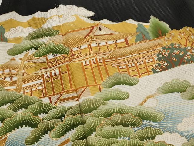 平和屋着物*夏物 黒留袖 絽 駒刺繍 風景枝松文 金彩 正絹 逸品 AABJ8782st