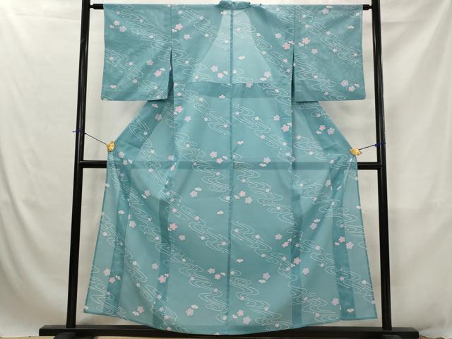 平和屋着物*夏物 小紋 絽 流水舞桜文 洗える着物 AABJ8787st