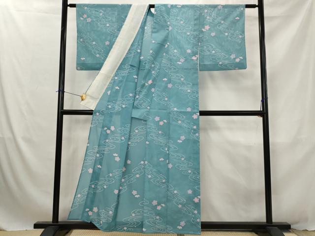 平和屋着物*夏物 小紋 絽 流水舞桜文 洗える着物 AABJ8787st