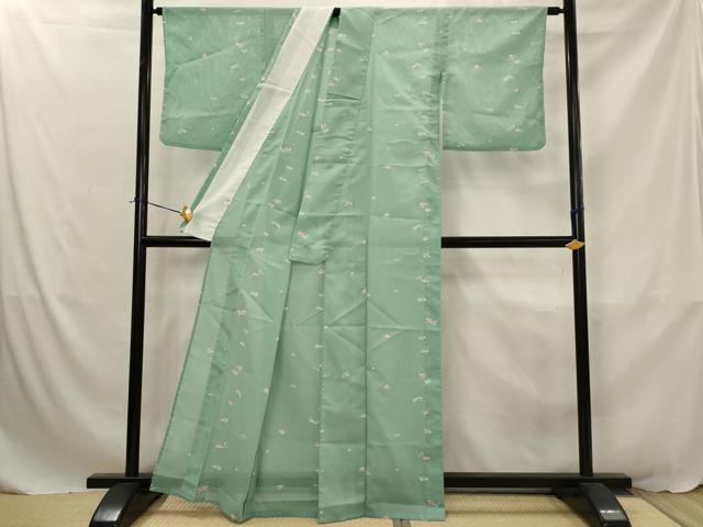 平和屋着物*夏物 小紋 絽 舞花文 洗える着物 AABJ8790st