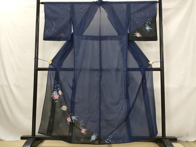 平和屋着物*夏物 訪問着 絽 舞花文 暈し染め 金彩 洗える着物 AABJ8804st