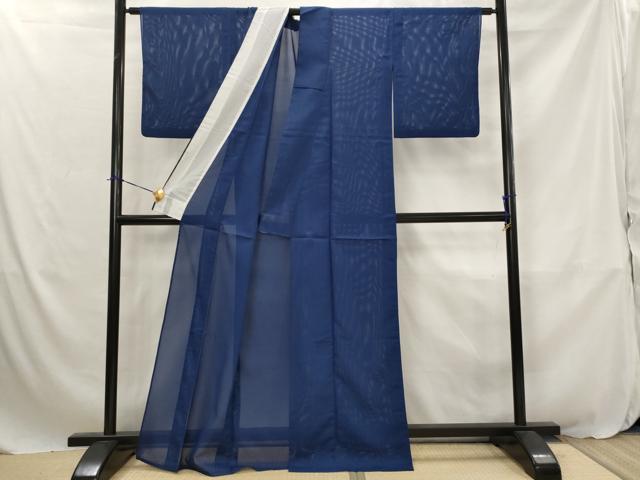 平和屋着物*夏物 色無地 絽 紺青色 洗える着物 AABJ8807st