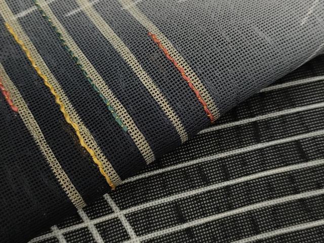 平和屋着物*夏物 訪問着 紗 刺繍 幾何学文様 暈し染め 黒地 金糸 金彩 正絹 逸品 AABJ8809st
