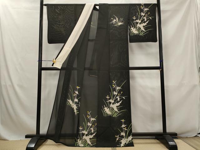 平和屋着物*夏物 訪問着 絽 草花文 黒地 正絹 逸品 AABJ8815st