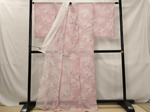 平和屋着物*夏物 小紋 絽 舞花文 洗える着物 AABJ8816st