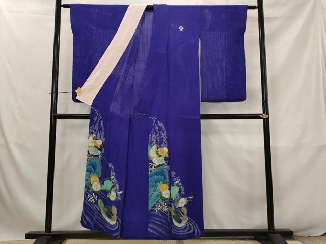 平和屋着物*夏物 中国三大刺繍 相良刺繍 アンティーク 大正ロマン 色留袖 縦絽 両褄 手描き 鴛鴦文 正絹 逸品 AABJ8817st