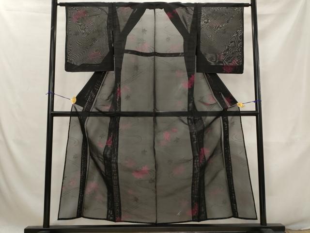 平和屋着物*夏物 小紋 紗 竜田川 黒地 正絹 逸品 未使用 AABJ8818st