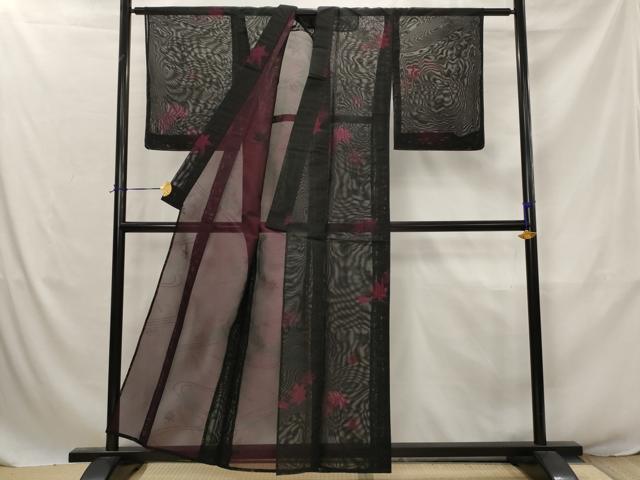 平和屋着物*夏物 小紋 紗 竜田川 黒地 正絹 逸品 未使用 AABJ8818st
