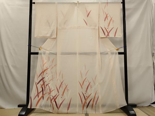 平和屋着物*夏物 訪問着 絽 草葉文 銀糸 正絹 逸品 AABJ8827st