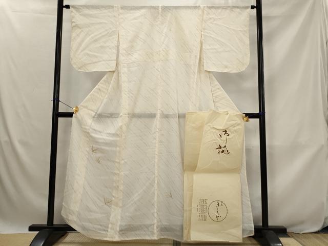 平和屋着物*夏物 銀座きしや 訪問着 紗 駒刺繍 若松文 金糸 たとう紙付き 正絹 逸品 AABJ8861st