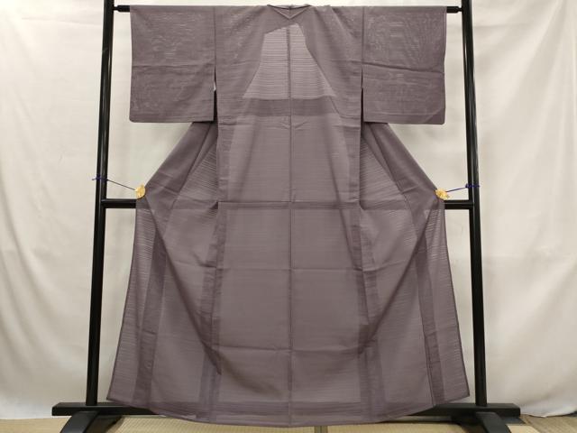 平和屋着物*夏物 色無地 絽 葡萄鼠色 洗える着物 AABJ8862st