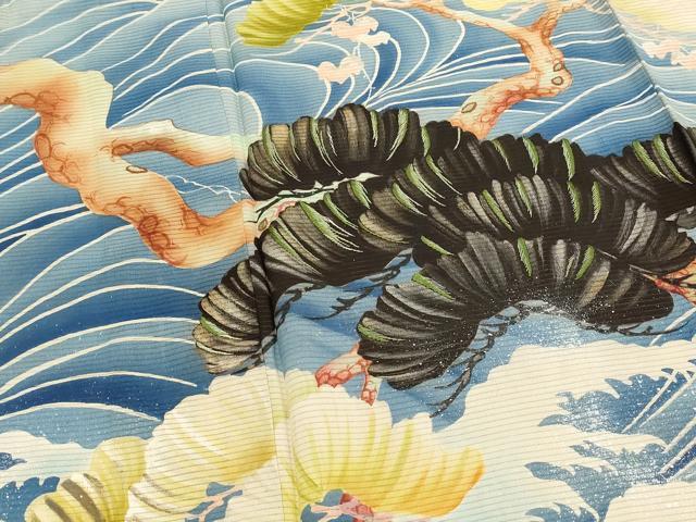 平和屋着物*夏物 アンティーク 大正ロマン 黒留袖 絽 刺繍 流水飛鳥松文 暈し染め 銀糸 正絹 逸品 AABJ8869st