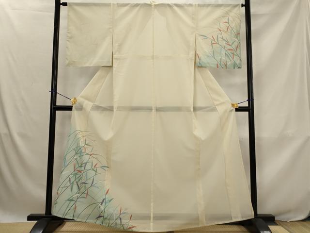 平和屋着物*夏物 訪問着 絽 草葉文 暈し染め 金彩 洗える着物 AABJ8874st